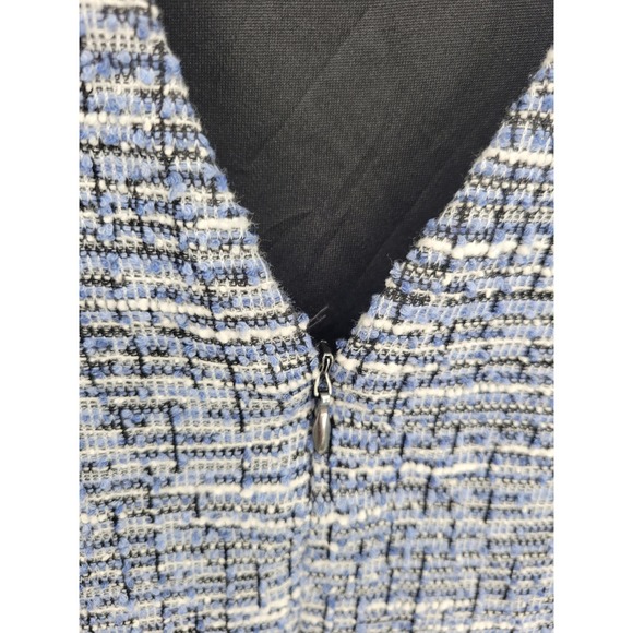 Loft 12 Tweed Dress Blue Black White Pencil Knee Length Short Sleeve Cut out V - Picture 7 of 8